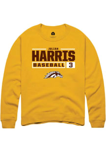 Julian Harris  Rally Western Michigan Broncos Mens Gold NIL Stacked Box Long Sleeve Crew Sweatshir..