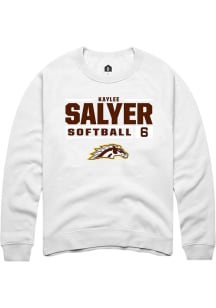 Kaylee Salyer  Rally Western Michigan Broncos Mens White NIL Stacked Box Long Sleeve Crew Sweatshi..