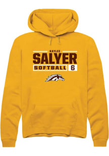 Kaylee Salyer  Rally Western Michigan Broncos Mens Gold NIL Stacked Box Long Sleeve Hoodie