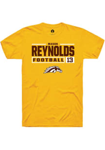 Mason Reynolds  Western Michigan Broncos Gold Rally Football NIL Stacked Box Short Sleeve T Shirt