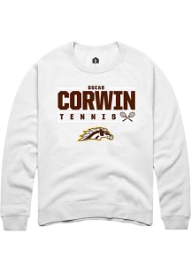 Oscar Corwin  Rally Western Michigan Broncos Mens White NIL Stacked Box Long Sleeve Crew Sweatshir..
