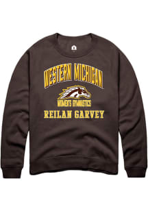 Reilan Garvey  Rally Western Michigan Broncos Mens Brown NIL Arch Logo Long Sleeve Crew Sweatshirt