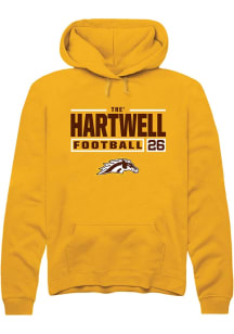 Tre' Hartwell  Rally Western Michigan Broncos Mens Gold Football NIL Stacked Box Long Sleeve Hoodi..
