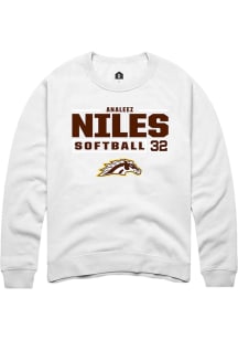 Analeez Niles  Rally Western Michigan Broncos Mens White NIL Stacked Box Long Sleeve Crew Sweatshi..