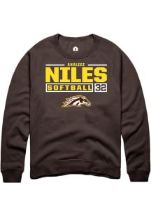 Analeez Niles  Rally Western Michigan Broncos Mens Brown NIL Stacked Box Long Sleeve Crew Sweatshi..