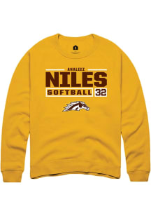 Analeez Niles  Rally Western Michigan Broncos Mens Gold NIL Stacked Box Long Sleeve Crew Sweatshir..