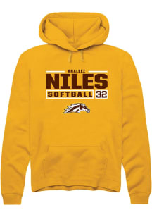 Analeez Niles  Rally Western Michigan Broncos Mens Gold NIL Stacked Box Long Sleeve Hoodie