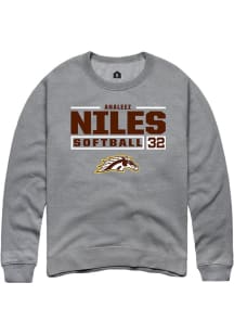Analeez Niles  Rally Western Michigan Broncos Mens Grey NIL Stacked Box Long Sleeve Crew Sweatshir..