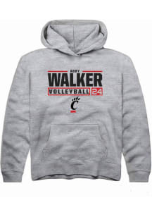 Abby Walker  Rally Cincinnati Bearcats Youth Grey NIL Stacked Box Long Sleeve Hoodie