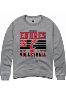 Caroline Endres  Rally Cincinnati Bearcats Mens Grey NIL Striped Long Sleeve Crew Sweatshirt