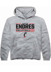 Caroline Endres  Rally Cincinnati Bearcats Youth Grey NIL Stacked Box Long Sleeve Hoodie