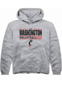 Zeta Washington  Rally Cincinnati Bearcats Youth Grey NIL Stacked Box Long Sleeve Hoodie
