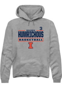 Benjamin Humrichous  Rally Illinois Fighting Illini Mens Graphite NIL Stacked Box Long Sleeve Hood..