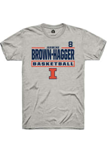 Jasmine Brown- Hagger  Illinois Fighting Illini Ash Rally NIL Stacked Box Short Sleeve T Shirt
