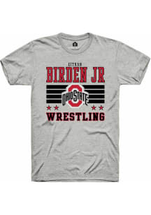 e’Than Birden Jr  Ohio State Buckeyes Ash Rally NIL Striped Short Sleeve T Shirt