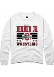 e’Than Birden Jr  Rally Ohio State Buckeyes Mens White NIL Striped Long Sleeve Crew Sweatshirt