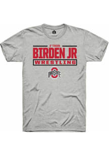 e’Than Birden Jr  Ohio State Buckeyes Ash Rally NIL Stacked Box Short Sleeve T Shirt