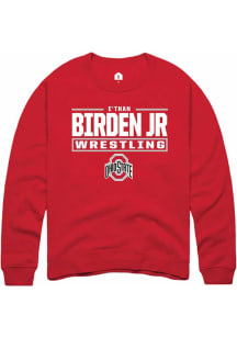 e’Than Birden Jr  Rally Ohio State Buckeyes Mens Red NIL Stacked Box Long Sleeve Crew Sweatshirt