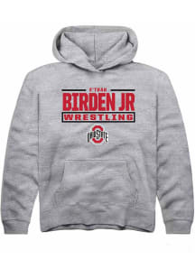 e’Than Birden Jr  Rally Ohio State Buckeyes Youth Grey NIL Stacked Box Long Sleeve Hoodie