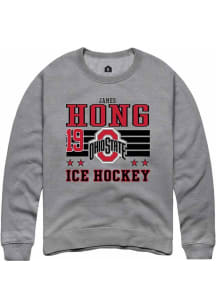 James Hong  Rally Ohio State Buckeyes Mens Grey NIL Striped Long Sleeve Crew Sweatshirt