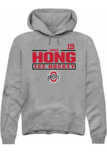 James Hong  Rally Ohio State Buckeyes Mens Graphite NIL Stacked Box Long Sleeve Hoodie