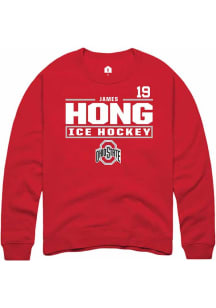 James Hong  Rally Ohio State Buckeyes Mens Red NIL Stacked Box Long Sleeve Crew Sweatshirt