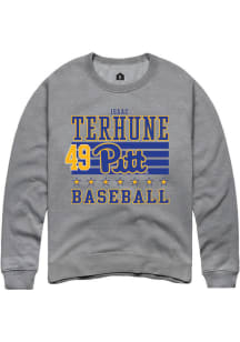 Isaac Terhune  Rally Pitt Panthers Mens Grey NIL Striped Long Sleeve Crew Sweatshirt