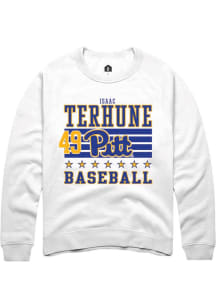 Isaac Terhune  Rally Pitt Panthers Mens White NIL Striped Long Sleeve Crew Sweatshirt