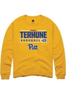 Isaac Terhune  Rally Pitt Panthers Mens Gold NIL Stacked Box Long Sleeve Crew Sweatshirt