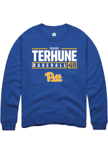 Isaac Terhune  Rally Pitt Panthers Mens Blue NIL Stacked Box Long Sleeve Crew Sweatshirt