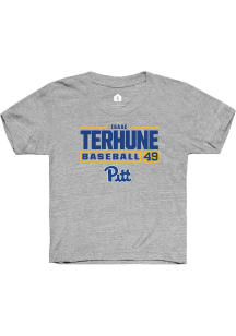Isaac Terhune  Rally Pitt Panthers Youth Grey NIL Stacked Box Short Sleeve T-Shirt