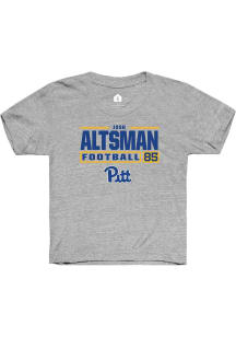 Josh Altsman  Rally Pitt Panthers Youth Grey NIL Stacked Box Short Sleeve T-Shirt