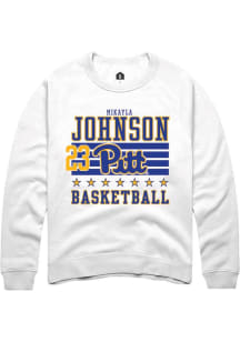 Mikayla Johnson  Rally Pitt Panthers Mens White NIL Striped Long Sleeve Crew Sweatshirt
