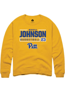 Mikayla Johnson  Rally Pitt Panthers Mens Gold NIL Stacked Box Long Sleeve Crew Sweatshirt