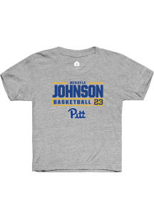 Mikayla Johnson  Rally Pitt Panthers Youth Grey NIL Stacked Box Short Sleeve T-Shirt