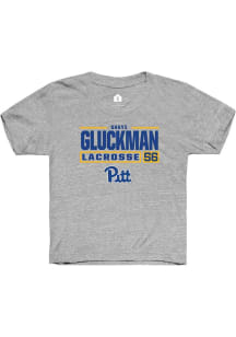 Shaye Gluckman  Rally Pitt Panthers Youth Grey NIL Stacked Box Short Sleeve T-Shirt