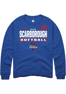 Aliya Scarborough  Rally Tulsa Golden Hurricane Mens Blue NIL Stacked Box Long Sleeve Crew Sweatsh..