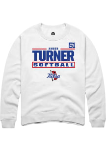 Amber Turner  Rally Tulsa Golden Hurricane Mens White NIL Stacked Box Long Sleeve Crew Sweatshirt