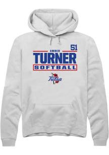Amber Turner  Rally Tulsa Golden Hurricane Mens White NIL Stacked Box Long Sleeve Hoodie