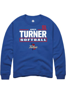 Amber Turner  Rally Tulsa Golden Hurricane Mens Blue NIL Stacked Box Long Sleeve Crew Sweatshirt