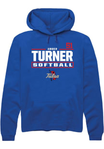 Amber Turner  Rally Tulsa Golden Hurricane Mens Blue NIL Stacked Box Long Sleeve Hoodie