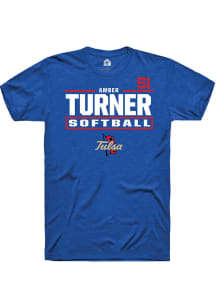 Amber Turner  Tulsa Golden Hurricane Blue Rally NIL Stacked Box Short Sleeve T Shirt