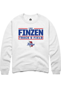 Luke Finzen  Rally Tulsa Golden Hurricane Mens White NIL Stacked Box Long Sleeve Crew Sweatshirt