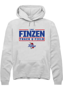 Luke Finzen  Rally Tulsa Golden Hurricane Mens White NIL Stacked Box Long Sleeve Hoodie