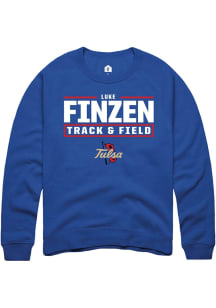 Luke Finzen  Rally Tulsa Golden Hurricane Mens Blue NIL Stacked Box Long Sleeve Crew Sweatshirt