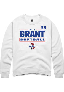 Riley Grant  Rally Tulsa Golden Hurricane Mens White NIL Stacked Box Long Sleeve Crew Sweatshirt