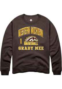 Grady Mee  Rally Western Michigan Broncos Mens Brown NIL Arch Logo Long Sleeve Crew Sweatshirt
