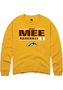 Grady Mee  Rally Western Michigan Broncos Mens Gold NIL Stacked Box Long Sleeve Crew Sweatshirt