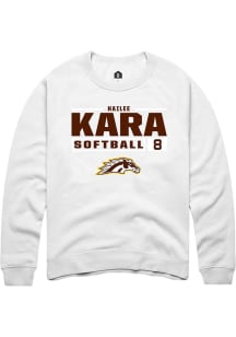 Hailee Kara  Rally Western Michigan Broncos Mens White NIL Stacked Box Long Sleeve Crew Sweatshirt