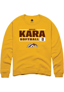 Hailee Kara  Rally Western Michigan Broncos Mens Gold NIL Stacked Box Long Sleeve Crew Sweatshirt